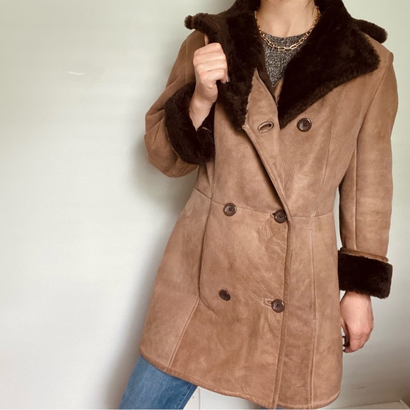 Vintage Jackets & Blazers - Vintage Real sheepskin shearling leather fur coat jacket